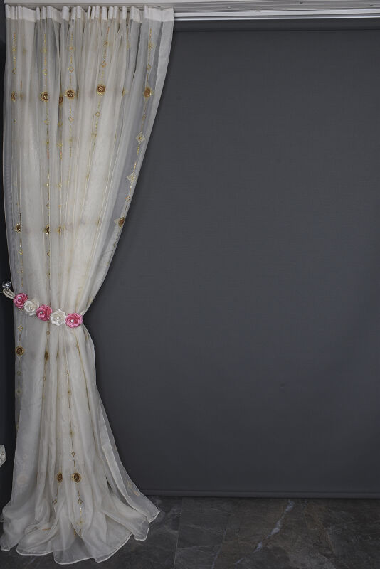 ORGANZE 1150 NAKIŞLI PULLU KREM RENK 5_3 Hazır dikilmiş Pileli Fon Perde 300*260 cm - 13