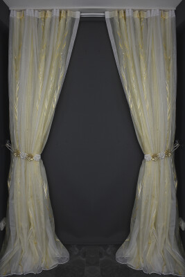 ORGANZE 1250 KREM RENK 5_3 Hazır dikilmiş Pileli Fon Perde 300*260 cm - 9