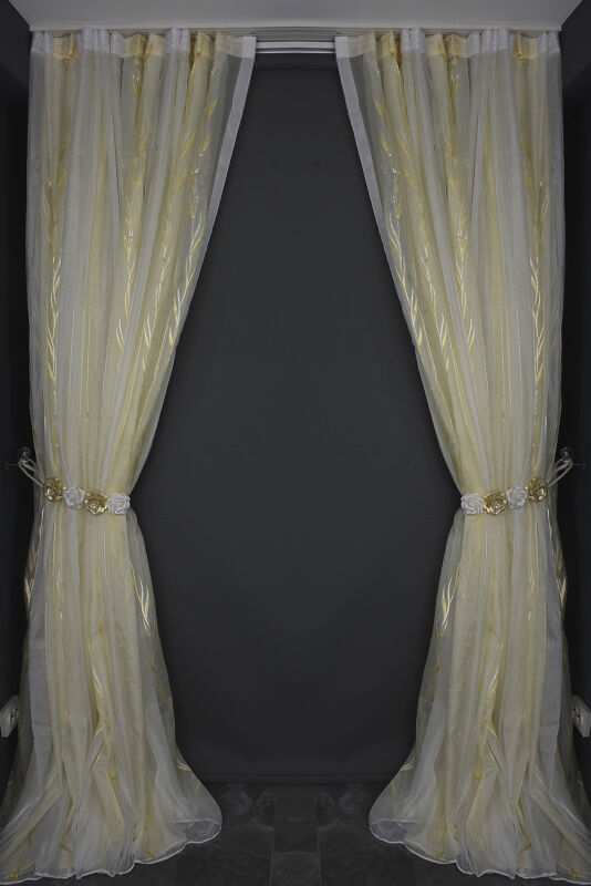 ORGANZE 1250 KREM RENK 5_3 Hazır dikilmiş Pileli Fon Perde 300*260 cm - 9