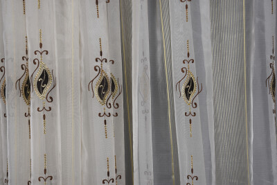 ORGANZE 1350 NAKIŞLI PULLU KREM RENK 5_3 Hazır dikilmiş Pileli Fon Perde 300*260 cm - 2