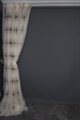 ORGANZE 1350 NAKIŞLI PULLU KREM RENK 5_3 Hazır dikilmiş Pileli Fon Perde 300*260 cm - 11