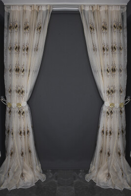 ORGANZE 1350 NAKIŞLI PULLU KREM RENK 5_3 Hazır dikilmiş Pileli Fon Perde 300*260 cm - 13