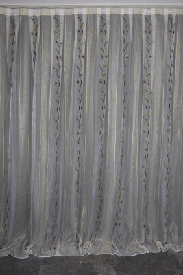 ORGANZE 1450 NAKIŞLI PULLU KREM RENK 5_3 Hazır dikilmiş Pileli Fon Perde 300*260 cm - 1