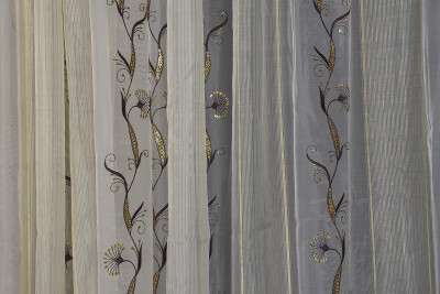 ORGANZE 1450 NAKIŞLI PULLU KREM RENK 5_3 Hazır dikilmiş Pileli Fon Perde 300*260 cm - 2