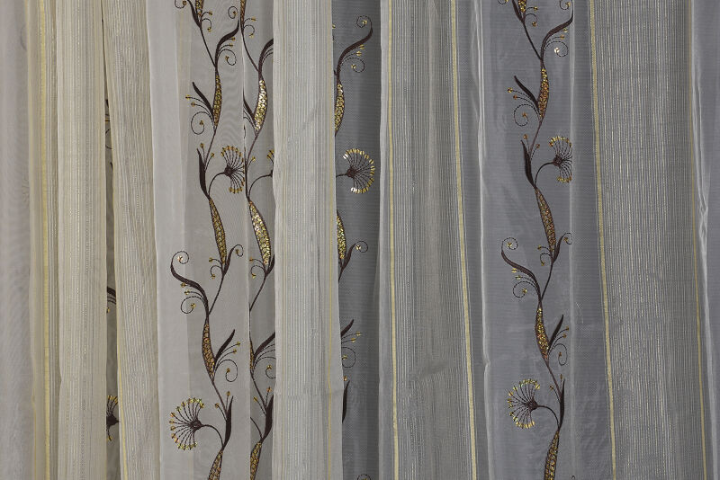 ORGANZE 1450 NAKIŞLI PULLU KREM RENK 5_3 Hazır dikilmiş Pileli Fon Perde 300*260 cm - 2