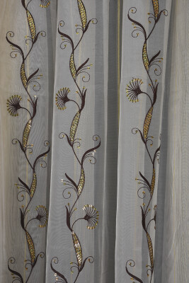 ORGANZE 1450 NAKIŞLI PULLU KREM RENK 5_3 Hazır dikilmiş Pileli Fon Perde 300*260 cm - 8