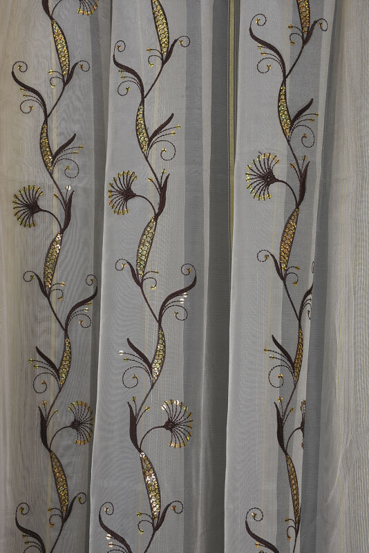 ORGANZE 1450 NAKIŞLI PULLU KREM RENK 5_3 Hazır dikilmiş Pileli Fon Perde 300*260 cm - 8