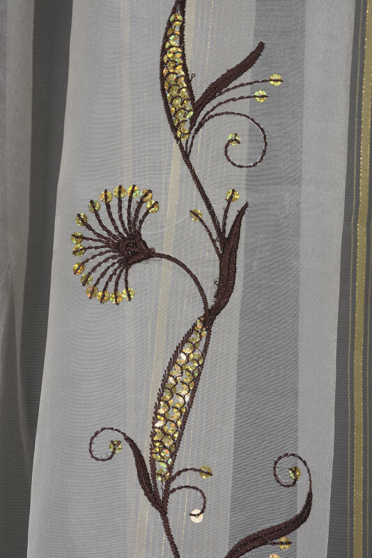 ORGANZE 1450 NAKIŞLI PULLU KREM RENK 5_3 Hazır dikilmiş Pileli Fon Perde 300*260 cm - 9