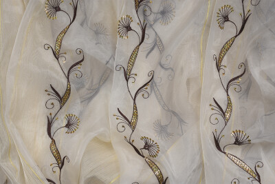 ORGANZE 1450 NAKIŞLI PULLU KREM RENK 5_3 Hazır dikilmiş Pileli Fon Perde 300*260 cm - 11