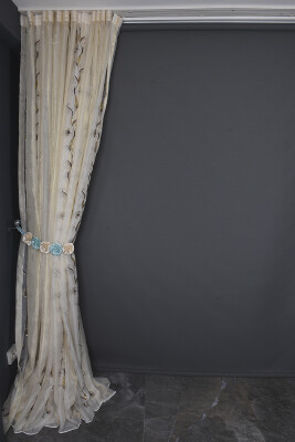 ORGANZE 1450 NAKIŞLI PULLU KREM RENK 5_3 Hazır dikilmiş Pileli Fon Perde 300*260 cm - 12