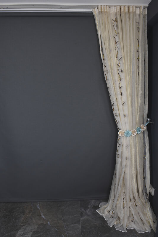 ORGANZE 1450 NAKIŞLI PULLU KREM RENK 5_3 Hazır dikilmiş Pileli Fon Perde 300*260 cm - 13