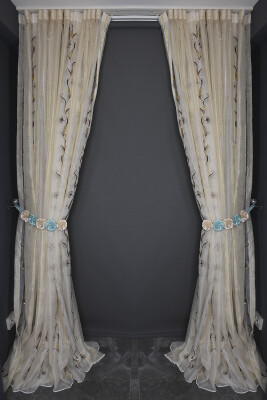 ORGANZE 1450 NAKIŞLI PULLU KREM RENK 5_3 Hazır dikilmiş Pileli Fon Perde 300*260 cm - 14