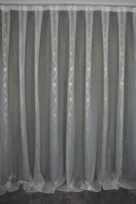 ORGANZE 1750 KREM RENK 5_3 Hazır dikilmiş Pileli Fon Perde 300*260 cm - AKÇA TEKSTİL