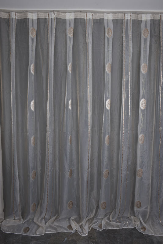 ORGANZE 1800 KREM RENK 5_3 Hazır dikilmiş Pileli Fon Perde 300*260 cm - 1