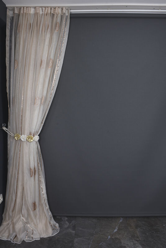 ORGANZE 1800 KREM RENK 5_3 Hazır dikilmiş Pileli Fon Perde 300*260 cm - 8