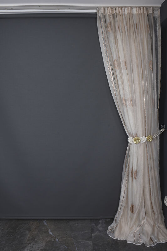 ORGANZE 1800 KREM RENK 5_3 Hazır dikilmiş Pileli Fon Perde 300*260 cm - 9