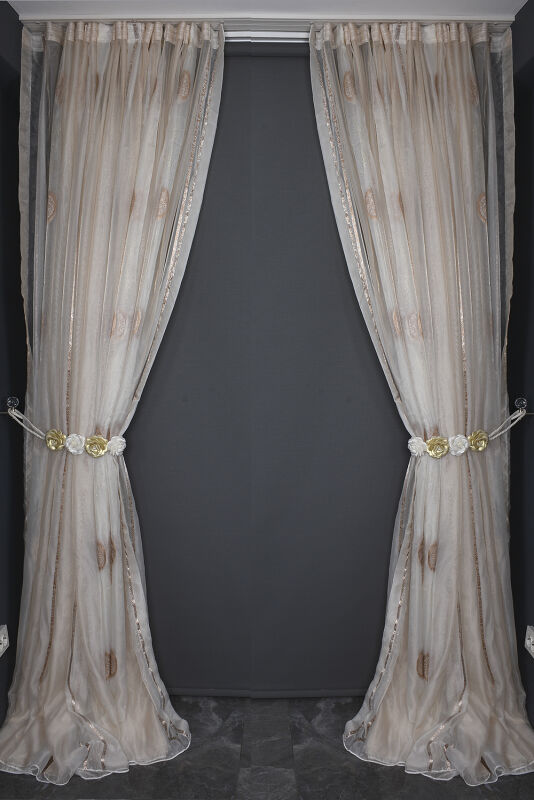 ORGANZE 1800 KREM RENK 5_3 Hazır dikilmiş Pileli Fon Perde 300*260 cm - 7