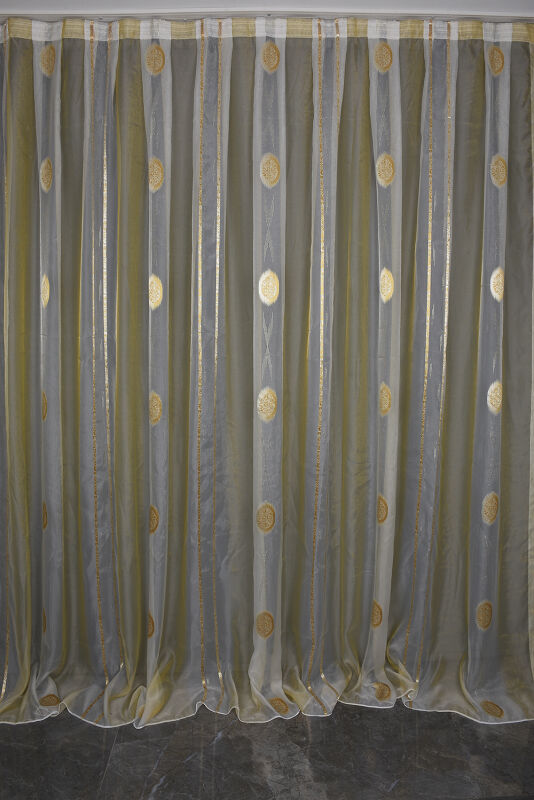 ORGANZE 1850 KREM RENK 5_3 Hazır dikilmiş Pileli Fon Perde 300*260 cm - 1