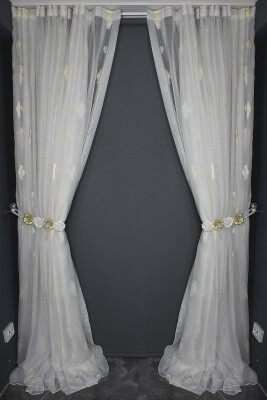 ORGANZE 2250 KREM RENK 5_3 Hazır dikilmiş Pileli Fon Perde 300*260 cm - 7