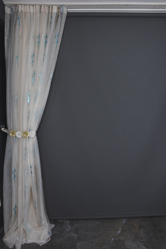 ORGANZE 2400 KREM RENK 5_3 Hazır dikilmiş Pileli Fon Perde 300*260 cm - 6