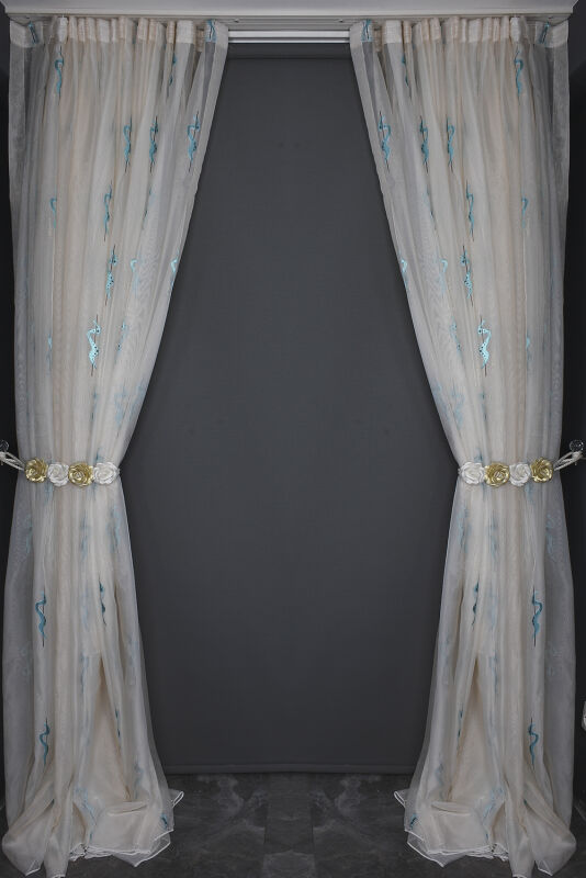 ORGANZE 2400 KREM RENK 5_3 Hazır dikilmiş Pileli Fon Perde 300*260 cm - 6