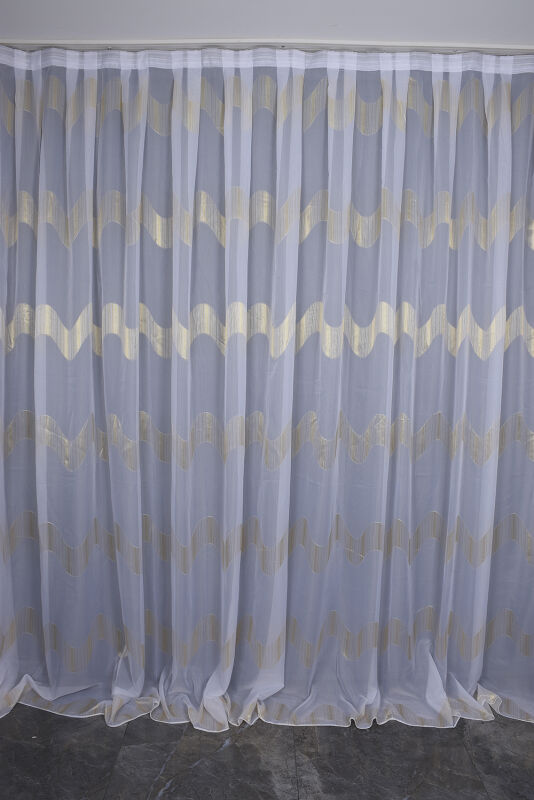 ORGANZE 3050 KREM RENK 5_3 Hazır dikilmiş Pileli Fon Perde 300*260 cm - 1