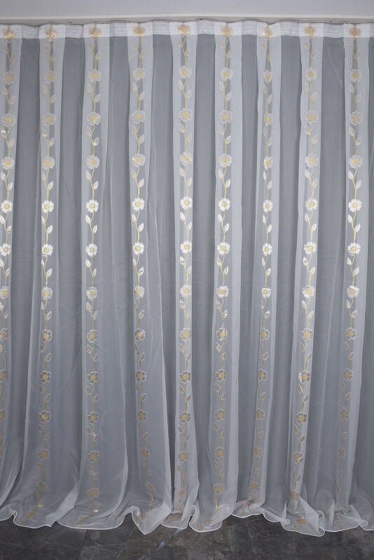 ORGANZE 3350 KREM RENK 5_3 Hazır dikilmiş Pileli Fon Perde 300*260 cm - 1
