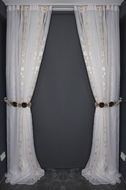 ORGANZE 3350 KREM RENK 5_3 Hazır dikilmiş Pileli Fon Perde 300*260 cm - 12