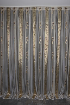 ORGANZE 3450 BEYAZ RENK 5_3 Hazır dikilmiş Pileli Fon Perde 300*260 cm - AKÇA TEKSTİL
