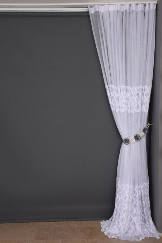 OSMANLI MODEL BEYAZ RENK Dikilmiş Pileli Fon Perde 300*260 Cm - 6