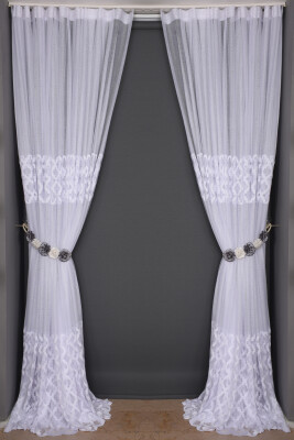 OSMANLI MODEL BEYAZ RENK Dikilmiş Pileli Fon Perde 300*260 Cm - 7