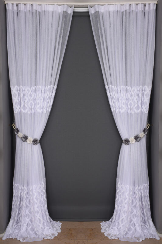 OSMANLI MODEL BEYAZ RENK Dikilmiş Pileli Fon Perde 300*260 Cm - 7