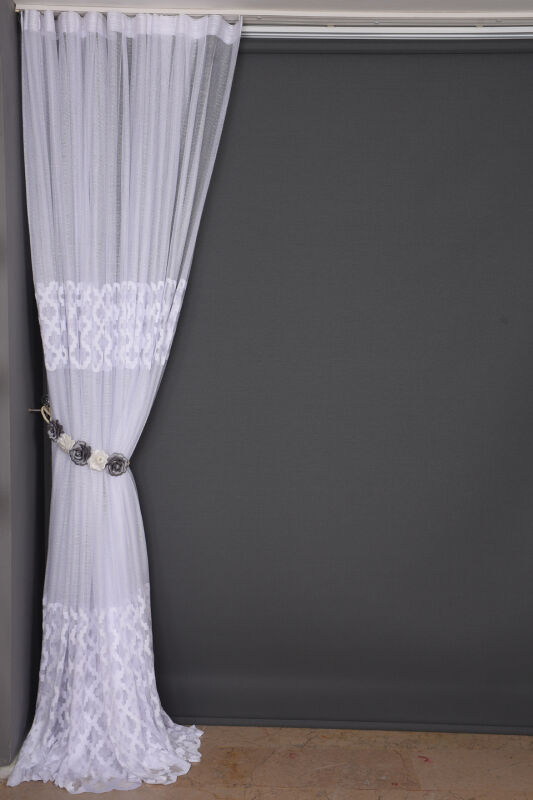 OSMANLI MODEL BEYAZ RENK Dikilmiş Pileli Fon Perde 300*260 Cm - 8
