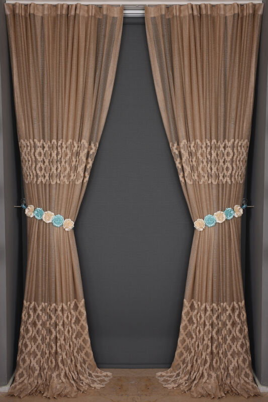 OSMANLI MODEL VİZON RENK TEK KANAT Dikilmiş Pileli Fon Perde 300*260 Cm - 5