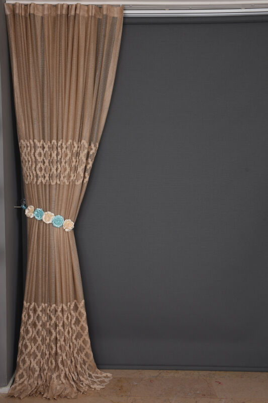 OSMANLI MODEL VİZON RENK TEK KANAT Dikilmiş Pileli Fon Perde 300*260 Cm - 6