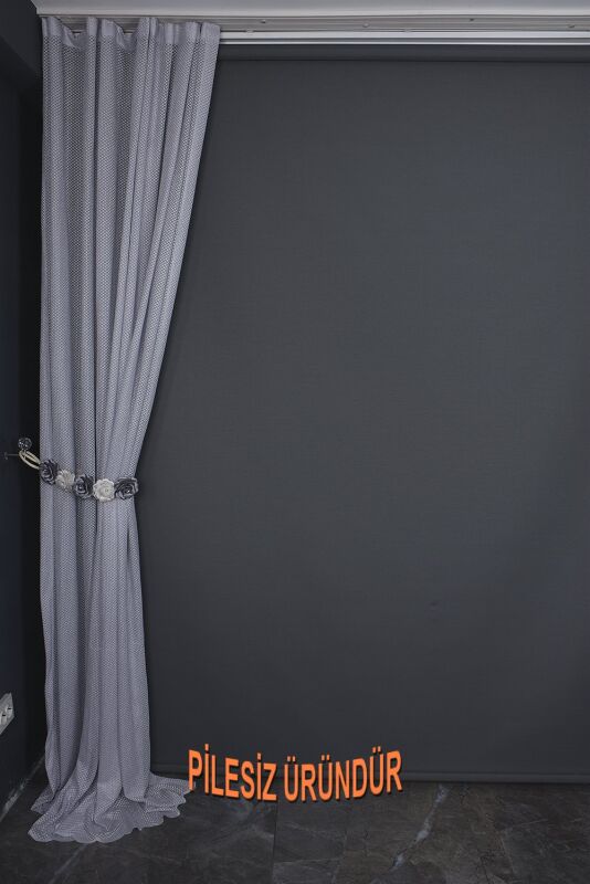 PETEK MODEL GRİ RENK TEK KANAT PİLESİZ Hazır Fon Perde 200*260 cm - 8