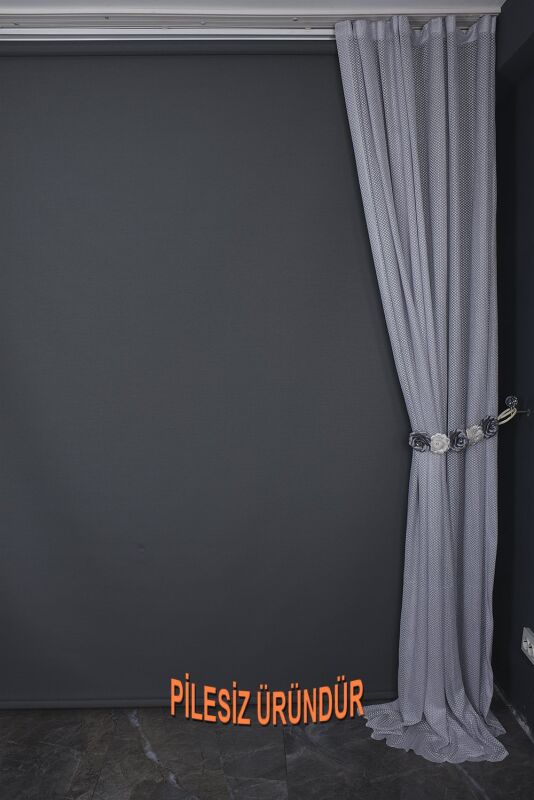 PETEK MODEL GRİ RENK TEK KANAT PİLESİZ Hazır Fon Perde 200*260 cm - 9