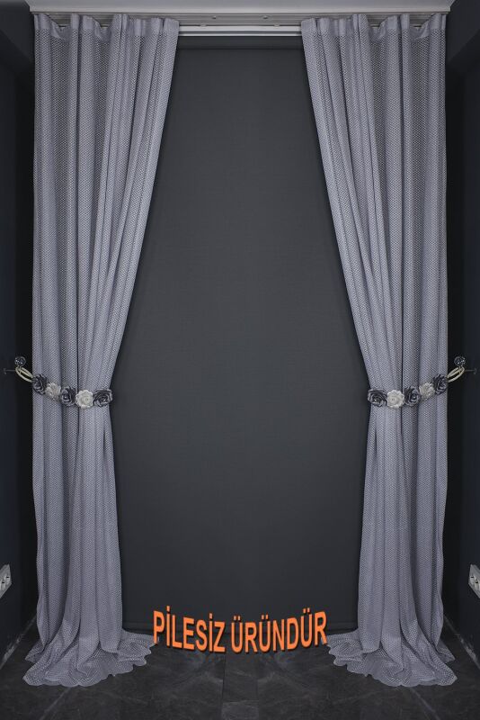 PETEK MODEL GRİ RENK TEK KANAT PİLESİZ Hazır Fon Perde 200*260 cm - 10