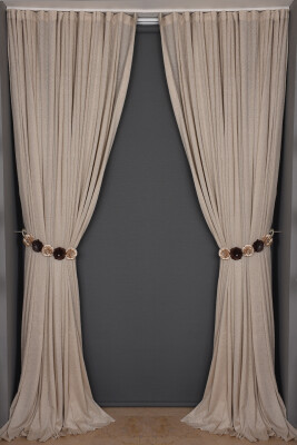 PETEK MODEL VİZON RENK TEK KANAT Dikilmiş Pileli Fon Perde 300*260 Cm - 1