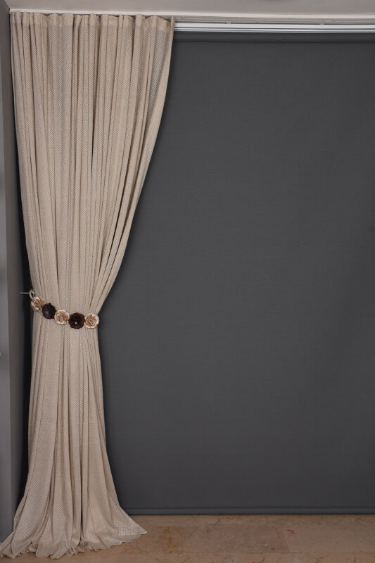 PETEK MODEL VİZON RENK TEK KANAT Dikilmiş Pileli Fon Perde 300*260 Cm - 5