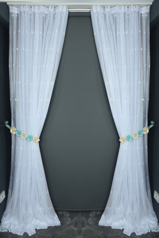 PRİZMA MODEL BEYAZ RENK TEK KANAT Hazır Dikilmiş Pileli Fon Perde 300*260 Cm - 7