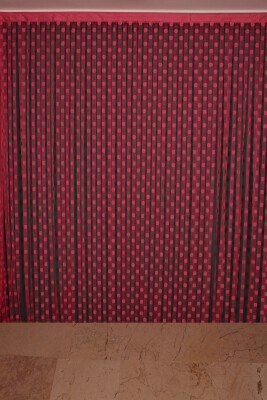 PUANLI MODEL FUŞYA RENK İP PERDE HAZIR DÜĞMELERİ DİKİLMİŞ İP PERDE 300*280 cm - 2