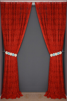 ŞAL KIRMIZI RENK TEK KANAT Hazır dikilmiş Pileli Fon Perde 300*260 cm - 7