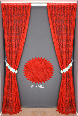 ŞAL MODEL KIRMIZI RENK TEK KANAT Hazır dikilmiş Pileli Fon Perde 75*260 cm - 4