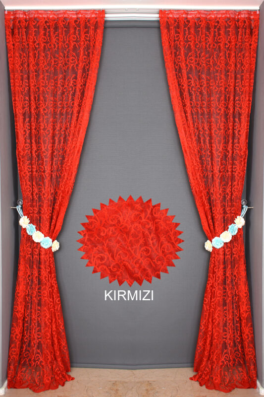 ŞAL MODEL KIRMIZI RENK TEK KANAT Hazır dikilmiş Pileli Fon Perde 75*260 cm - 4