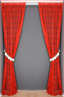 ŞAL MODEL KIRMIZI RENK TEK KANAT Hazır dikilmiş Pileli Fon Perde 75*260 cm - 5