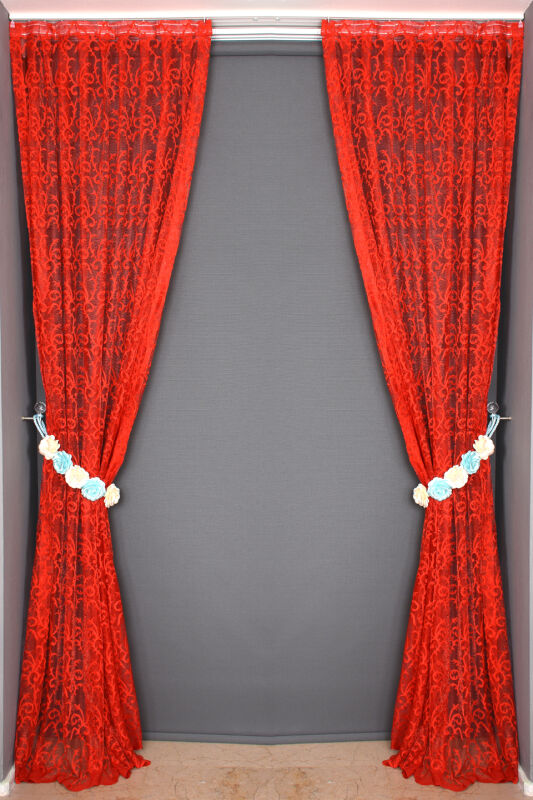 ŞAL MODEL KIRMIZI RENK TEK KANAT Hazır dikilmiş Pileli Fon Perde 75*260 cm - 5