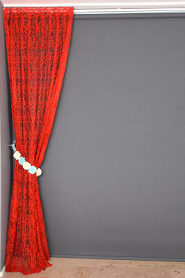 ŞAL MODEL KIRMIZI RENK TEK KANAT Hazır dikilmiş Pileli Fon Perde 75*260 cm - 6