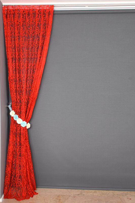 ŞAL MODEL KIRMIZI RENK TEK KANAT Hazır dikilmiş Pileli Fon Perde 75*260 cm - 6