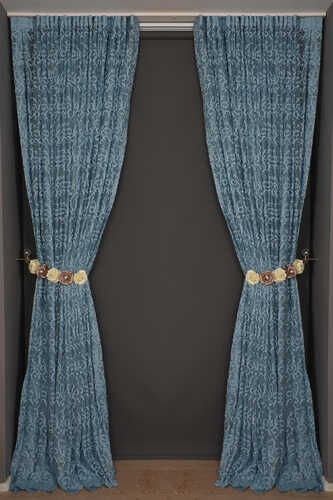 ŞAL MODEL MAVİ RENK TEK KANAT Hazır dikilmiş Pileli Fon Perde 300*260 cm - 8